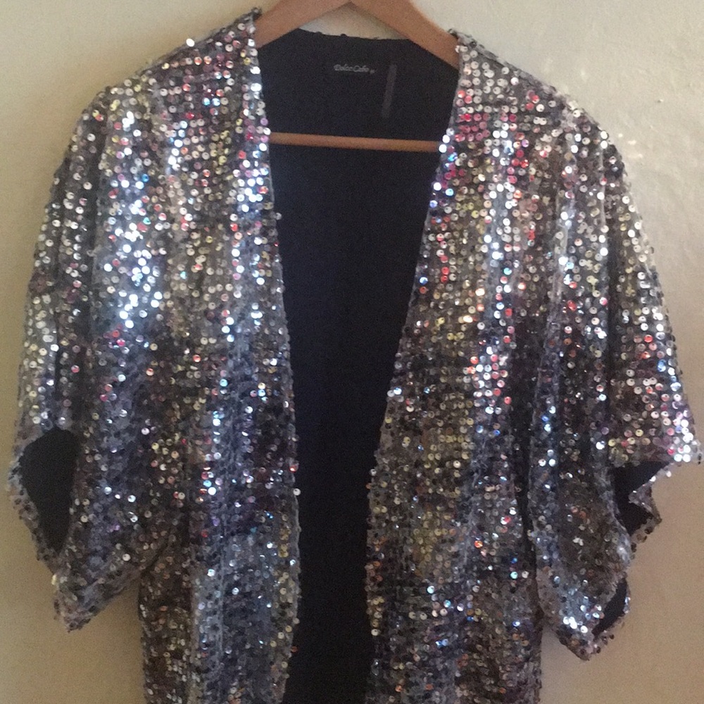 Dolce Cabo Blue and silver sequined open cardigan